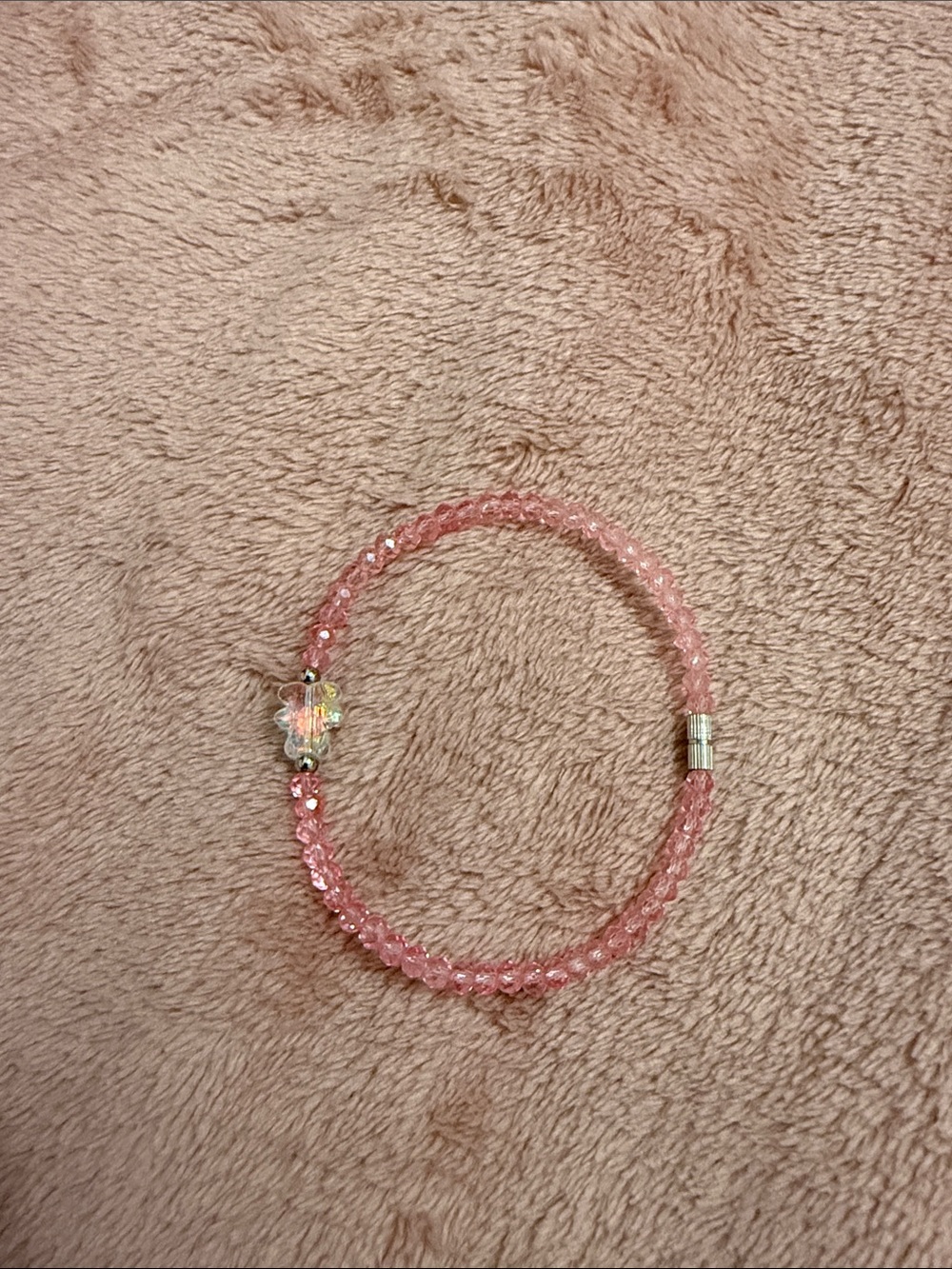 Pink Crystal Stretch Bracelet with Flower Charm